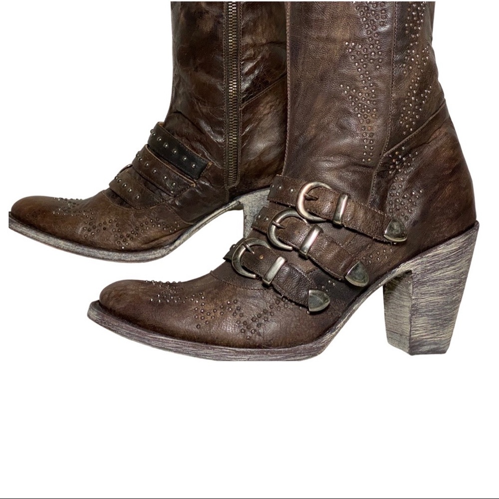 OLD GRINGO ROXY HIGH 18" CHOCOLATE LEATHER BUCKLE STUDDED BOOT Size 7 NEW - Picture 7 of 10